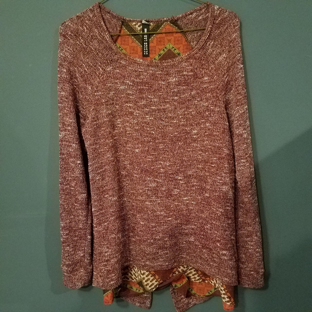 Design Lab L&T split back marled‎ sweater Aztec chevron print Small